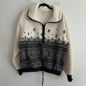 Cali XS Black White Sherpa Fleece Half Zip Pullover Jacket Contrast faux Leather